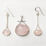 Rose Quartz Sterling Silver Pendant & Earring Set