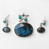 Labradorite & Turquoise Sterling Silver Pendant & Earring Set