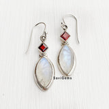 Garnet & Rainbow Moonstone Marquise Sterling Silver Earring