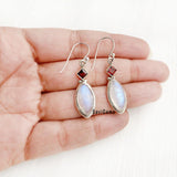 Garnet & Rainbow Moonstone Marquise Sterling Silver Earring