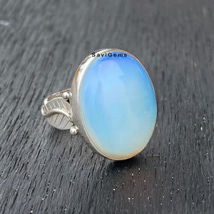 Opalite Oval Leaf Sterling Silver Ring