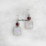 Rainbow Moonstone & Garnet Sterling Silver Earring