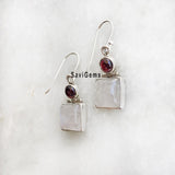 Rainbow Moonstone & Garnet Sterling Silver Earring