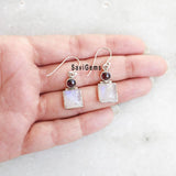 Rainbow Moonstone & Garnet Sterling Silver Earring