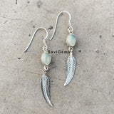 Aqua Chalcedony Feather Sterling Silver Earring