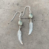 Aqua Chalcedony Feather Sterling Silver Earring