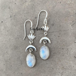 Rainbow Moonstone Lotus Sterling Silver Earring