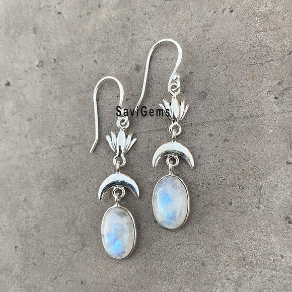 Rainbow Moonstone Lotus Sterling Silver Earring