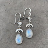 Rainbow Moonstone Lotus Sterling Silver Earring