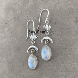 Rainbow Moonstone Lotus Sterling Silver Earring