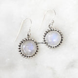 Rainbow Moonstone Round Sterling Silver Earring
