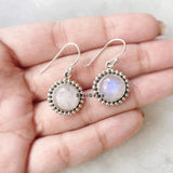 Rainbow Moonstone Round Sterling Silver Earring