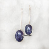 Blue Sunstone Long Hook Sterling Silver Earring