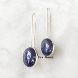 Blue Sunstone Long Hook Sterling Silver Earring
