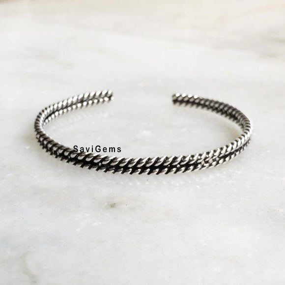 Knotted Adjustable Sterling Silver Bangle