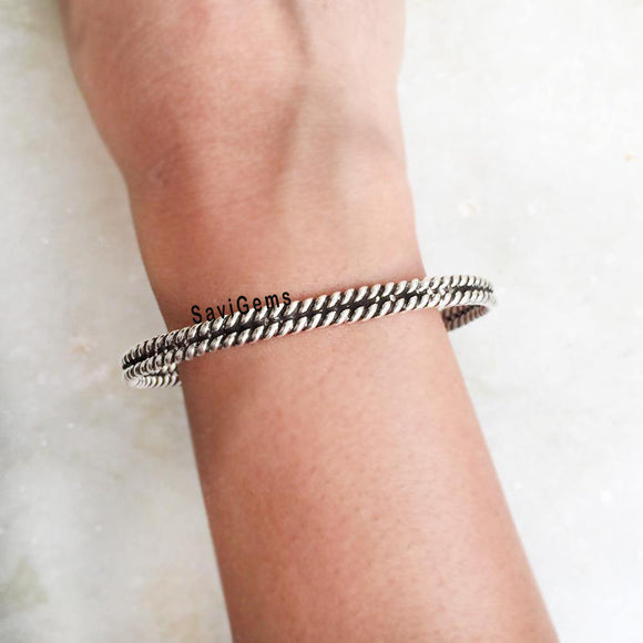 Knotted Adjustable Sterling Silver Bangle