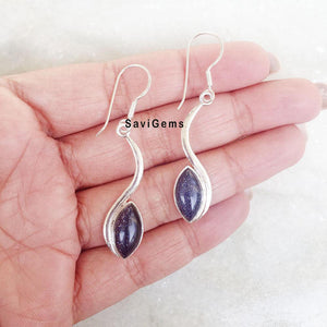 Blue Sunstone 'S' Sterling Silver Earring