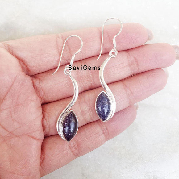Blue Sunstone 'S' Sterling Silver Earring