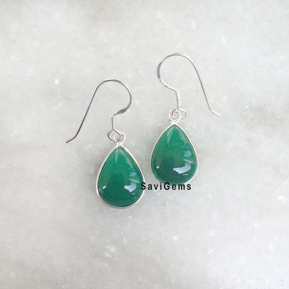 Green Onyx Teardrop Silver Earring