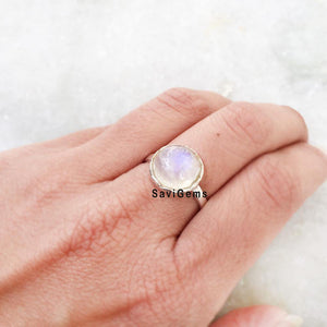 Rainbow Moonstone Knotted Sterling Silver Ring