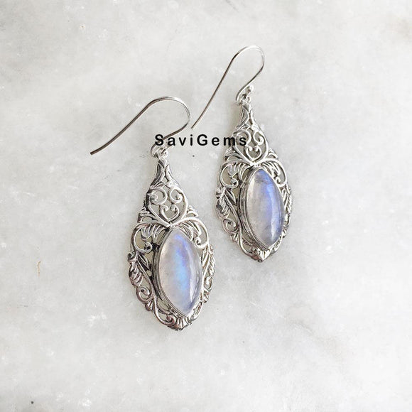 Rainbow Moonstone Filigree Sterling Silver Earring