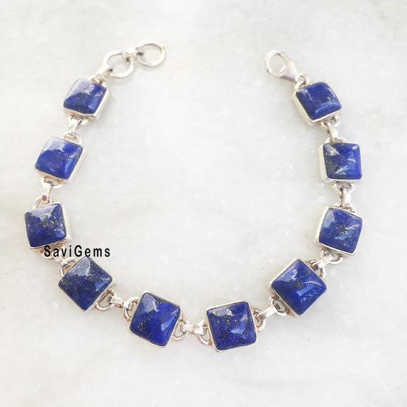 Lapis Lazuli Square Silver Bracelet