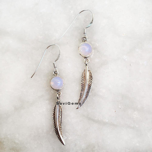 Opalite Feather Sterling Silver Earring