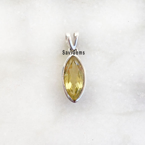 Lemon Topaz Facetted Marquise Silver Pendant