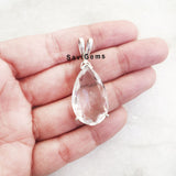 Crystal Quartz Dew Drop Facetted Teardrop Silver Pendant