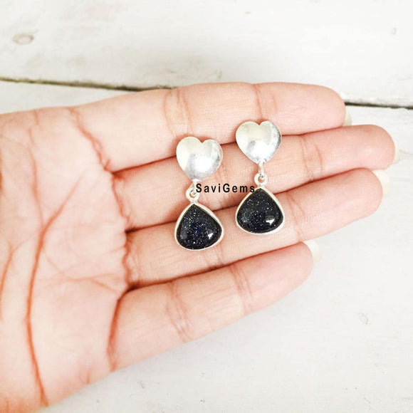 Blue Sunstone Heart Sterling Silver Earring