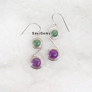 Amethyst & Green Aventurine Sterling Silver Earring