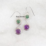 Amethyst & Green Aventurine Sterling Silver Earring