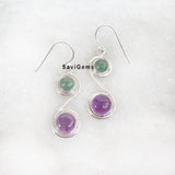 Amethyst & Green Aventurine Sterling Silver Earring