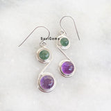 Amethyst & Green Aventurine Sterling Silver Earring