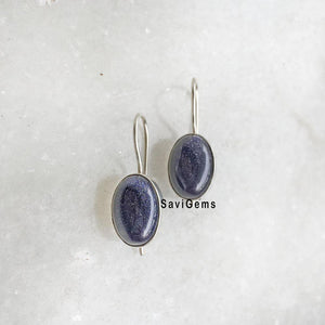 Blue Sunstone Fixed Hook Sterling Silver Earring