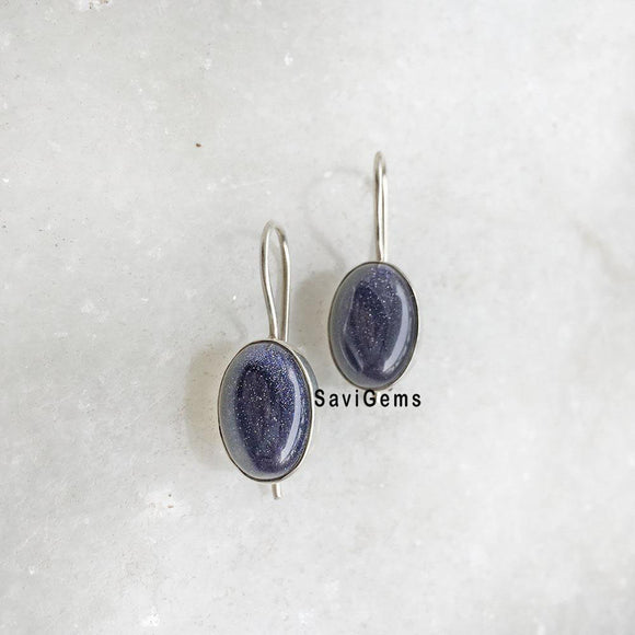 Blue Sunstone Fixed Hook Sterling Silver Earring
