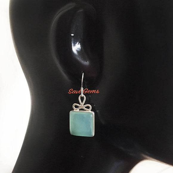 Aqua Chalcedony Bow Sterling Silver Earring