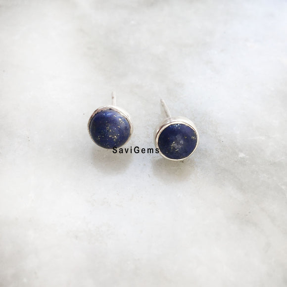 Lapis Lazuli Round Silver Stud