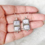 Rainbow Moonstone Rectangular Sterling Silver Earring