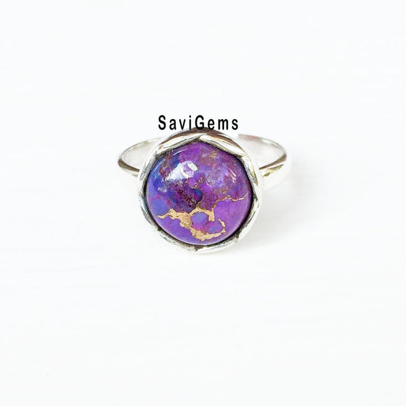 Purple Copper Turquoise Sterling Silver Ring