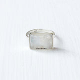 Rainbow Moonstone Rectangle Sterling Silver Ring