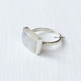 Rainbow Moonstone Rectangle Sterling Silver Ring