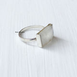 Rainbow Moonstone Rectangle Sterling Silver Ring