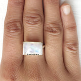 Rainbow Moonstone Rectangle Sterling Silver Ring