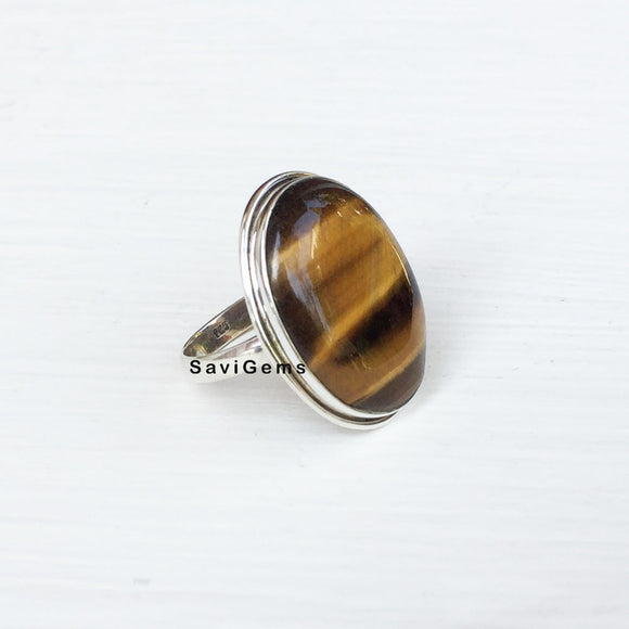 Tiger's Eye Oval Sterling Silver Ring