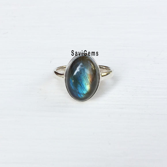 Labradorite Oval Sterling Silver Ring