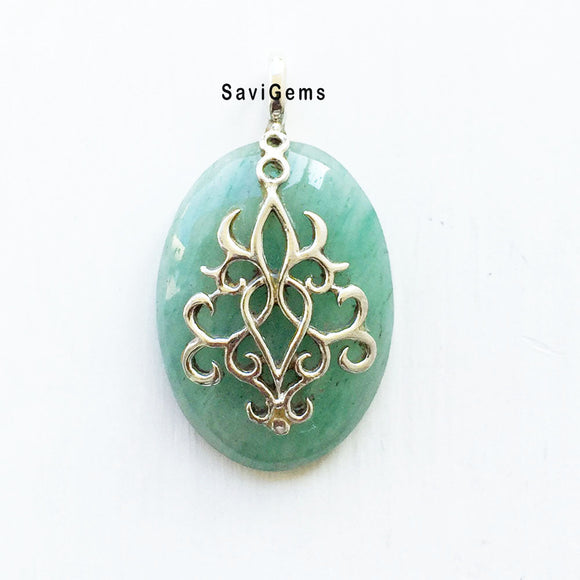 Green Aventurine Sterling Silver Pendant